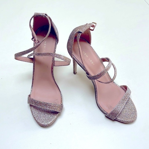 💜🤑 NEW LOOK Rose Gold Glitter Strappy Stiletto Heel Sandals Size 6 - Picture 5 of 10